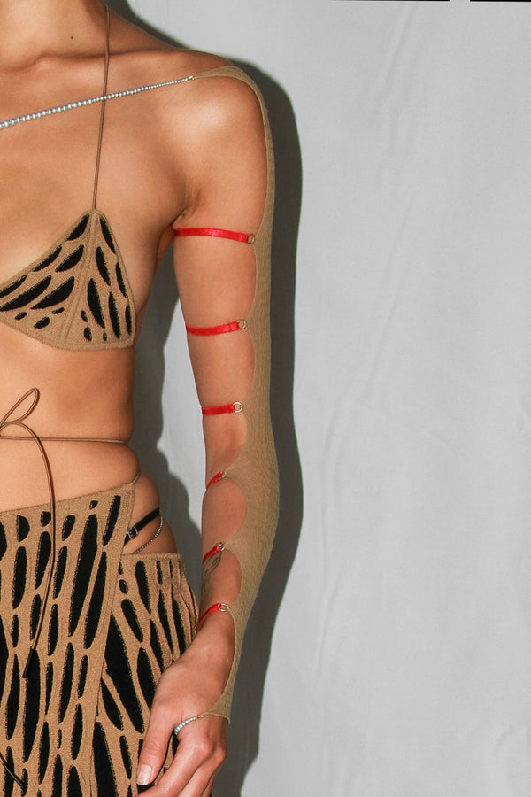 RUI one-shoulder semi-transparent long sleeves with thin straps RSS24SF04 Coffee